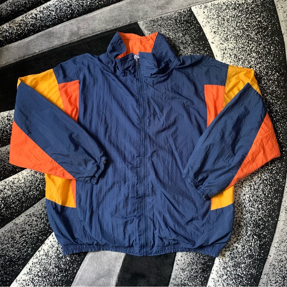 Vintage 90s Pro Spirit Navy Orange Full Zip Nylon Windbreaker Jacket
